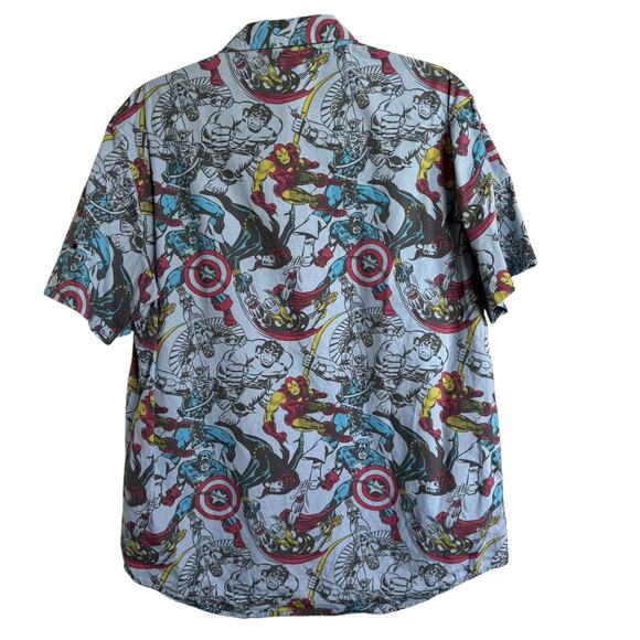 Marvel Size Medium Men's Button Down Shirt Short Sleeve Comic Book Thor Iron Man - Picture 3 of 5